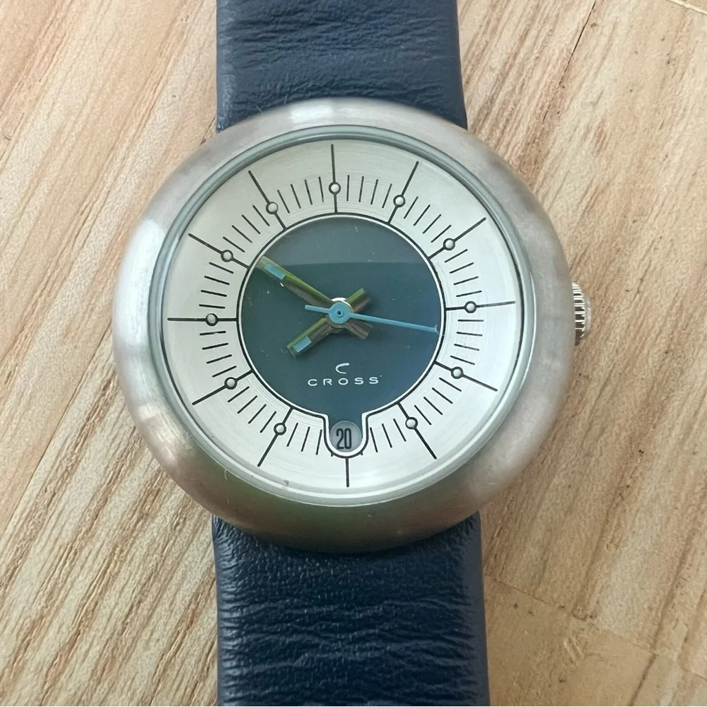 Cross Ladies Stainless Case blue leather Swiss dress Watch NEW BATTERY